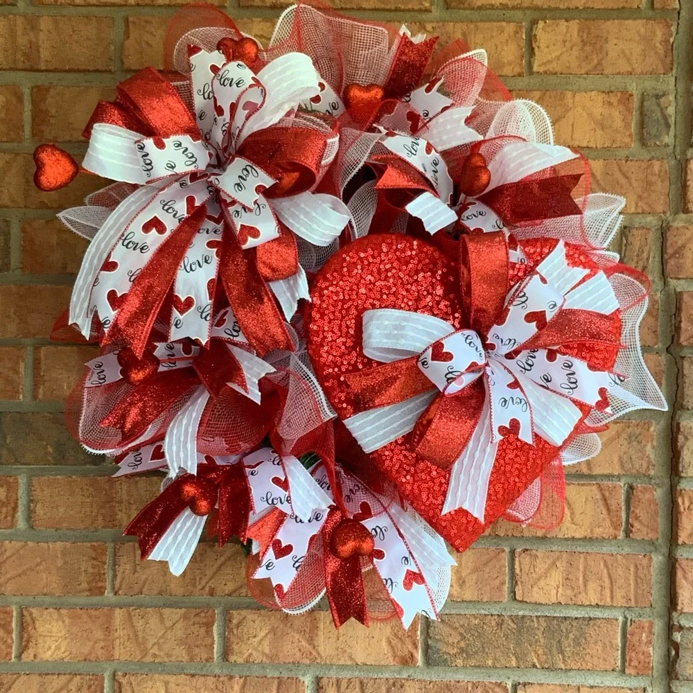 Red and White Heart Wreath